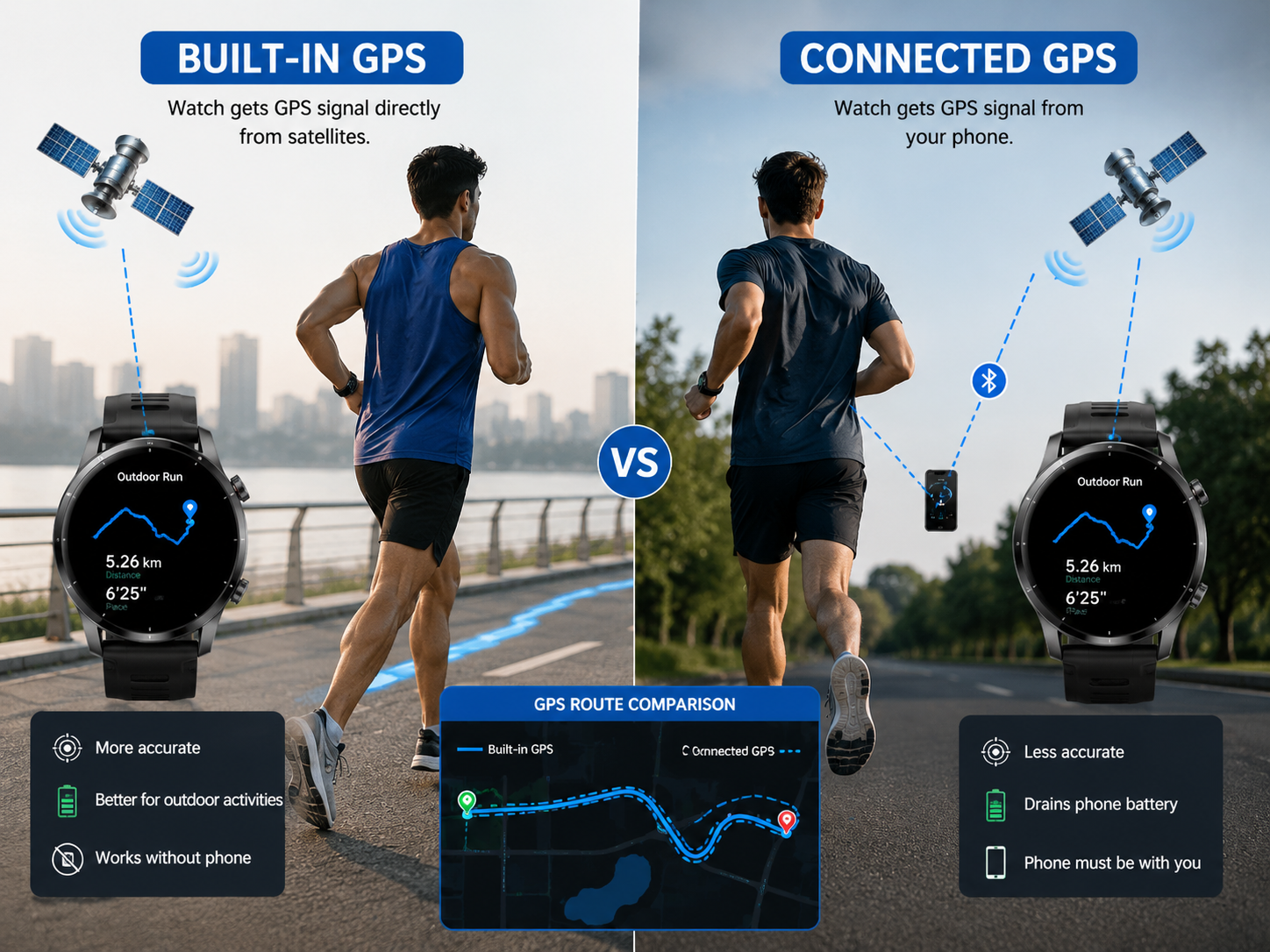 GPS mode comparison - Built-in vs connected