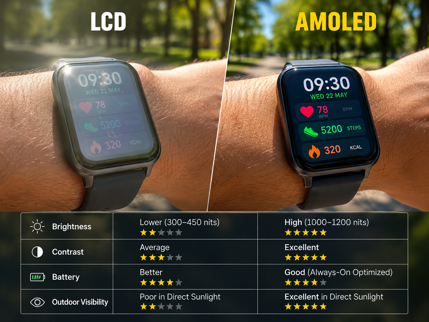 LCD vs AMOLED smartwatch comparison