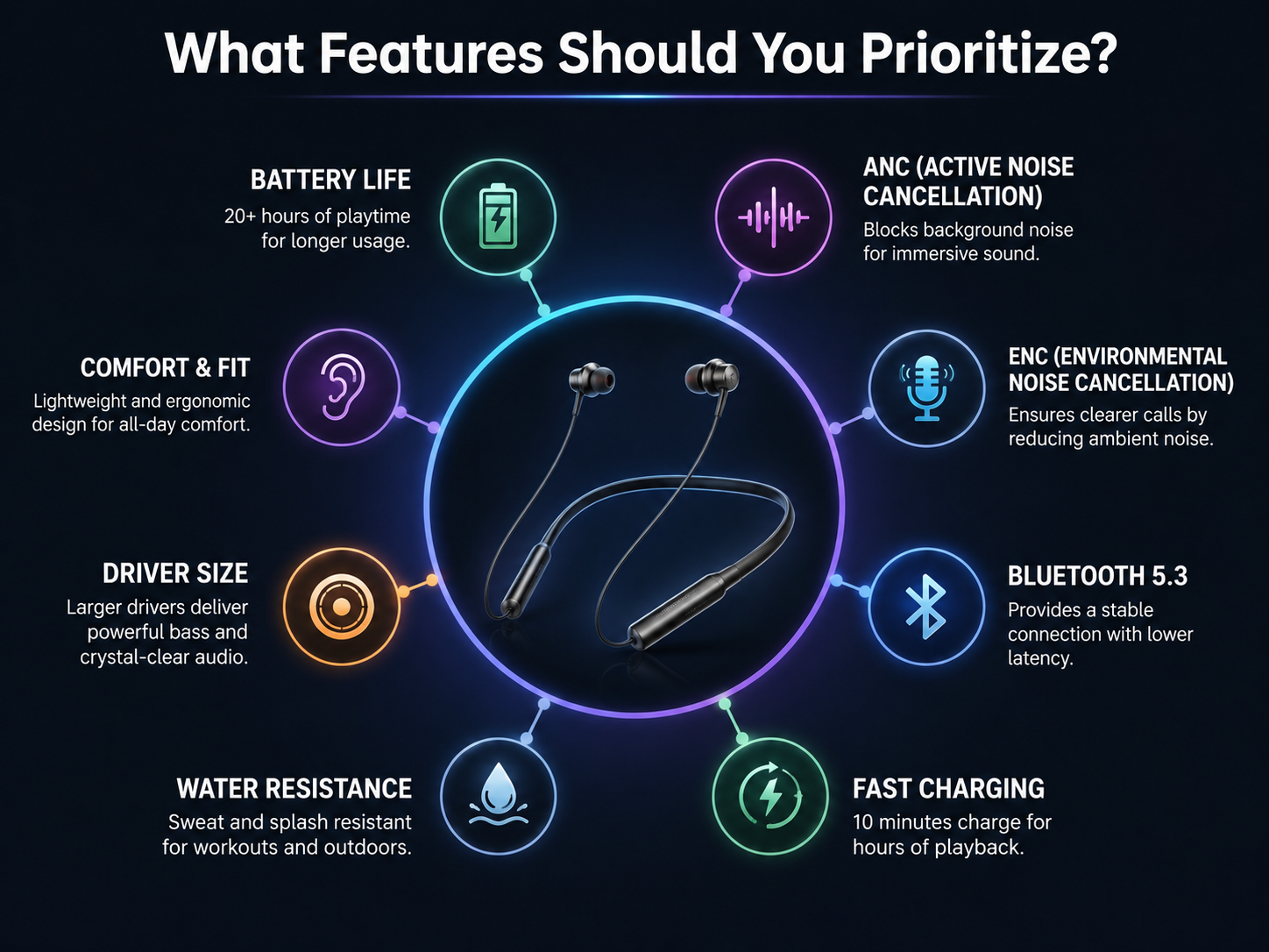 Top features of wireless neckband earbuds